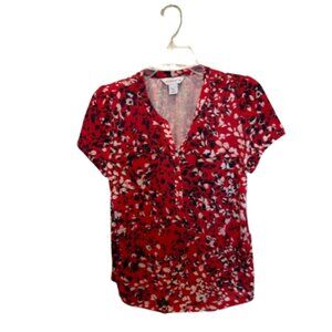 Liz Claiborne Blouse Size Petite Small Red Floral Pattern New With Tags